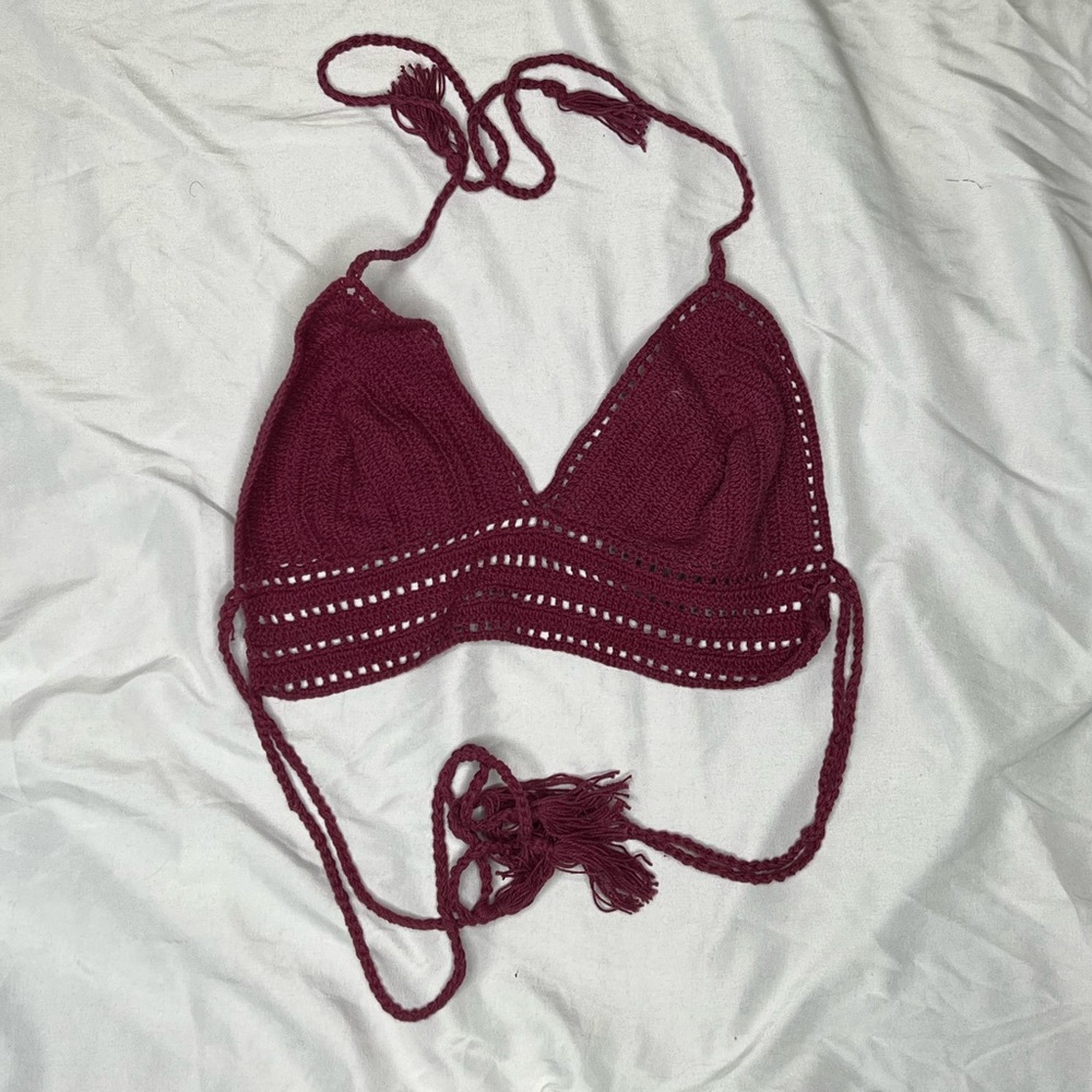 Hand Crochet Maroon Bralette